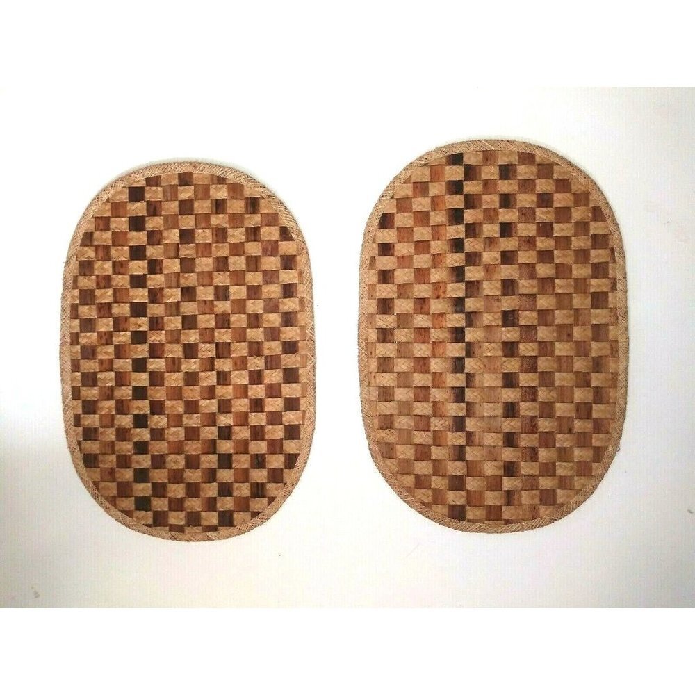 set of 2 PLACEMATS wicker Rattan WOVEN straw NWOT VINTAGE 19”x13” brown tan